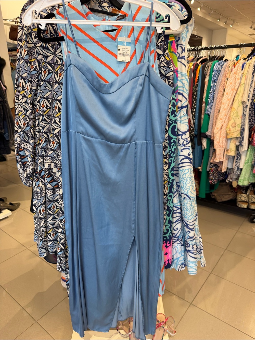 Abercrombie & Fitch Blue Slip Dress with Striped Lining